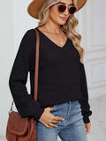 Eyelet V-Neck Long Sleeve Sweater - Trendsi - Flyclothing LLC