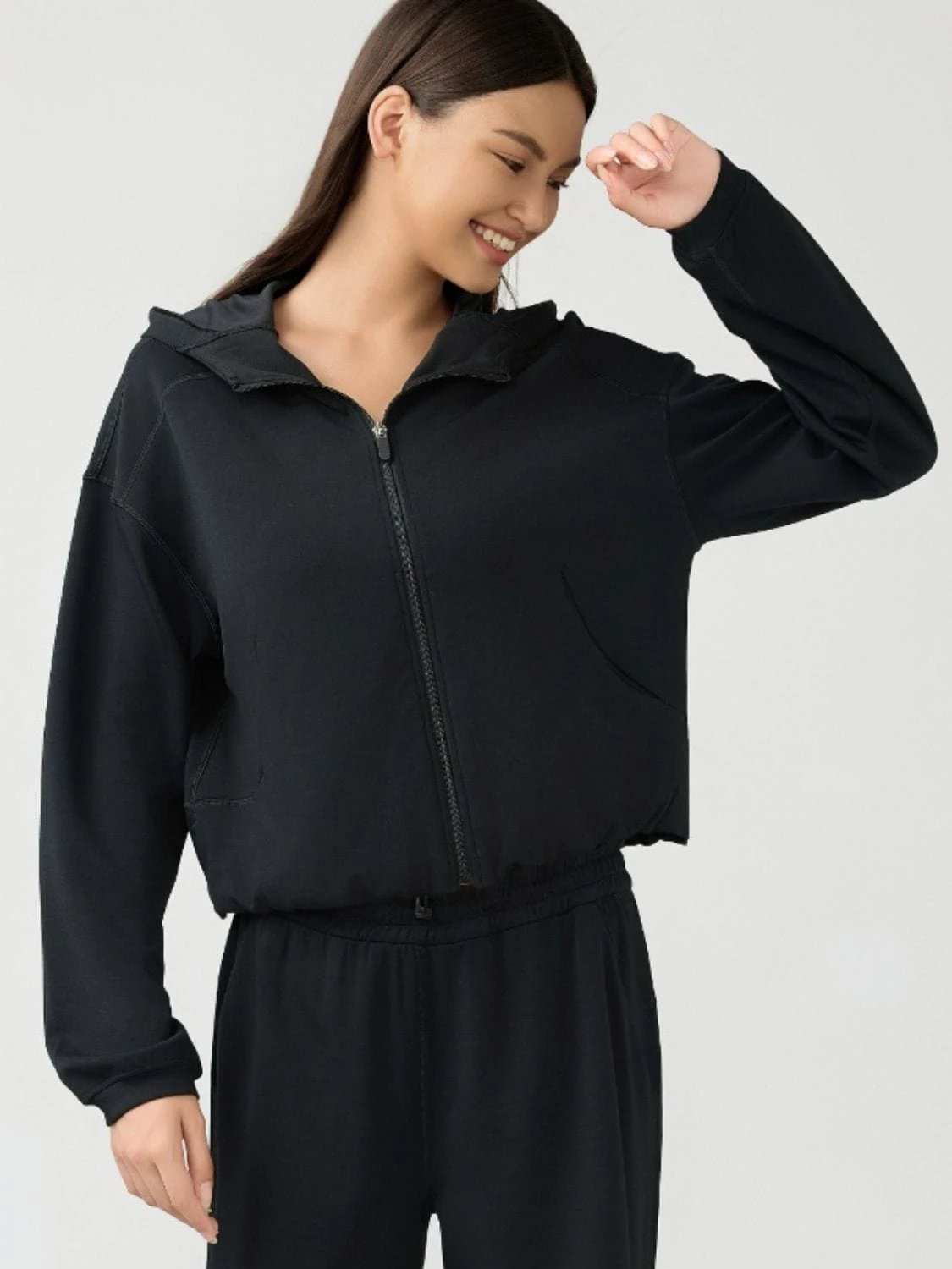 Zip Up Dropped Shouder Active Hooded - Trendsi - Flyclothing LLC