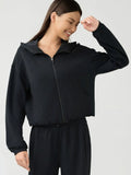 Zip Up Dropped Shouder Active Hooded - Trendsi