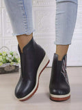 Round Toe Wedge Ankle Boots - Trendsi - Flyclothing LLC