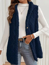 Button Up Plush Hooded Vest Coat - Trendsi - Flyclothing LLC