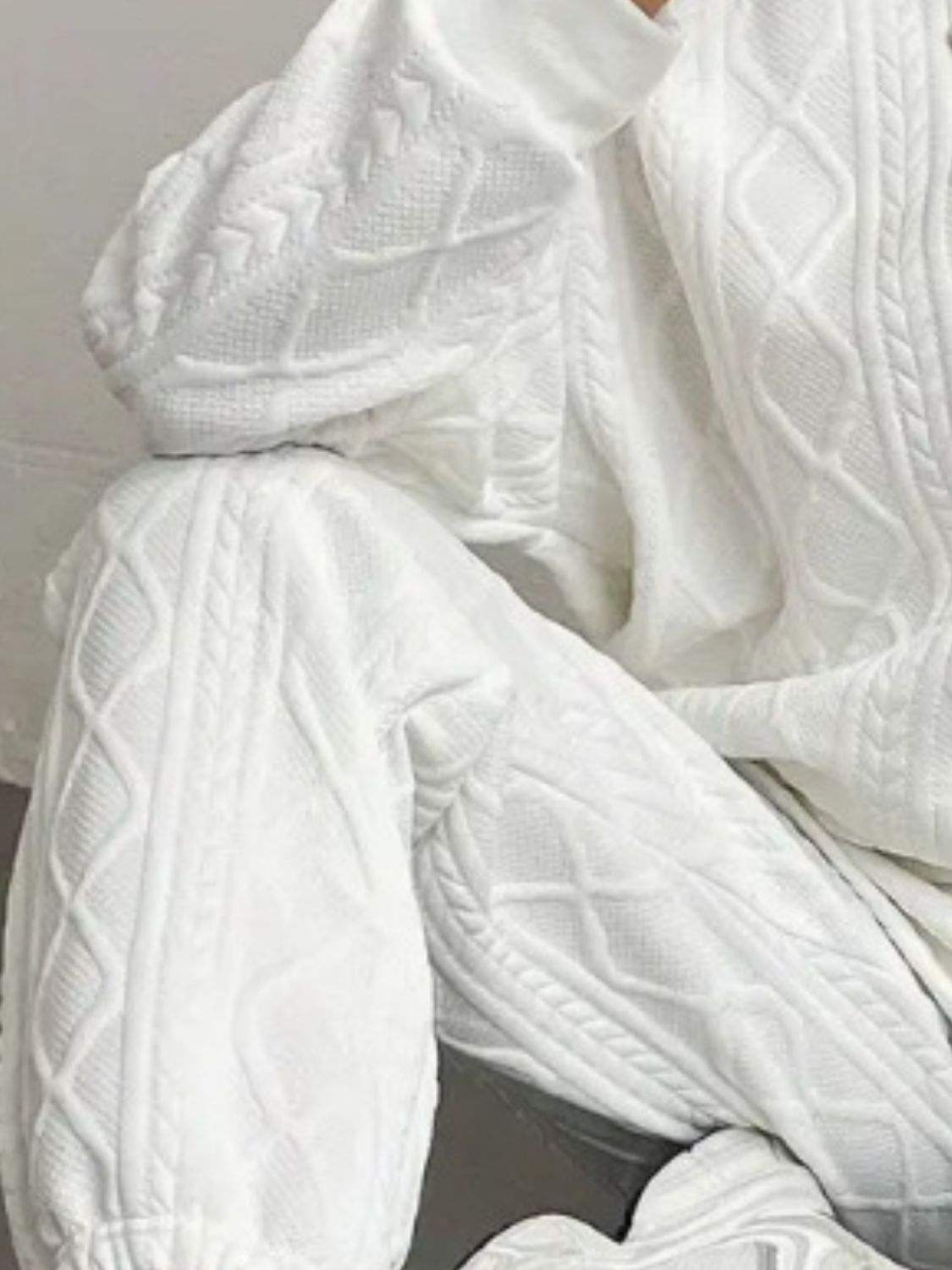 Texture Round Neck Long Sleeve Top and Pants Set - Trendsi - Flyclothing LLC