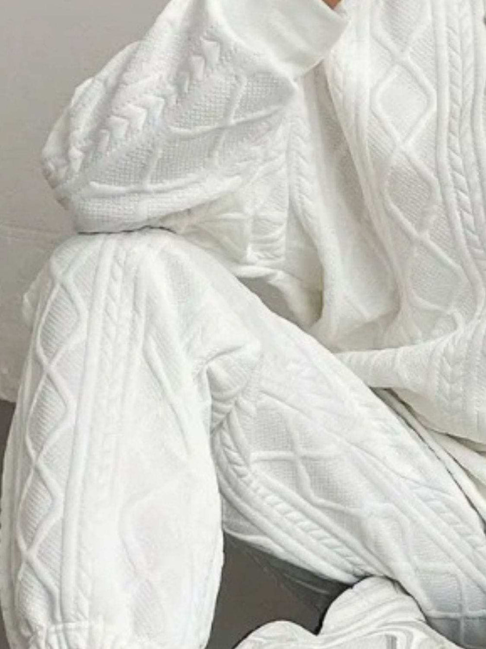 Texture Round Neck Long Sleeve Top and Pants Set - Trendsi - Flyclothing LLC