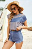 Tank, Color Block Round Neck Tee and Shorts Three-Piece Swim Set - Trendsi - Flyclothing LLC