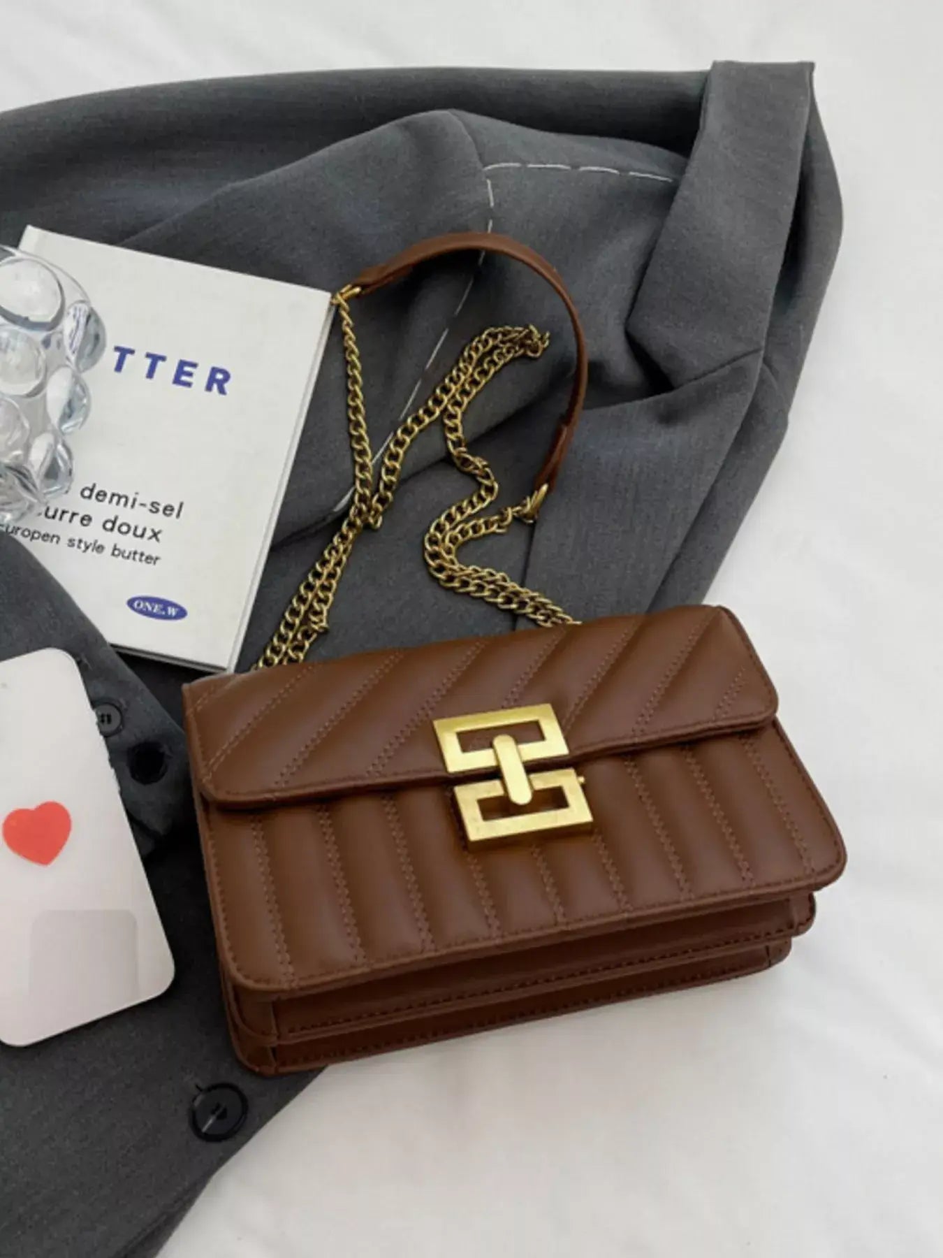 Quilted Flap Chain Shoulder Bag - Trendsi - Flyclothing LLC