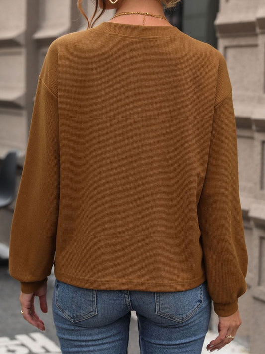 Perfee V-Neck Long Sleeve Top - Trendsi