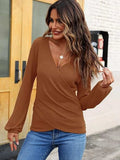 Waffle Knit Surplice Long Sleeve T-Shirt - Trendsi - Flyclothing LLC