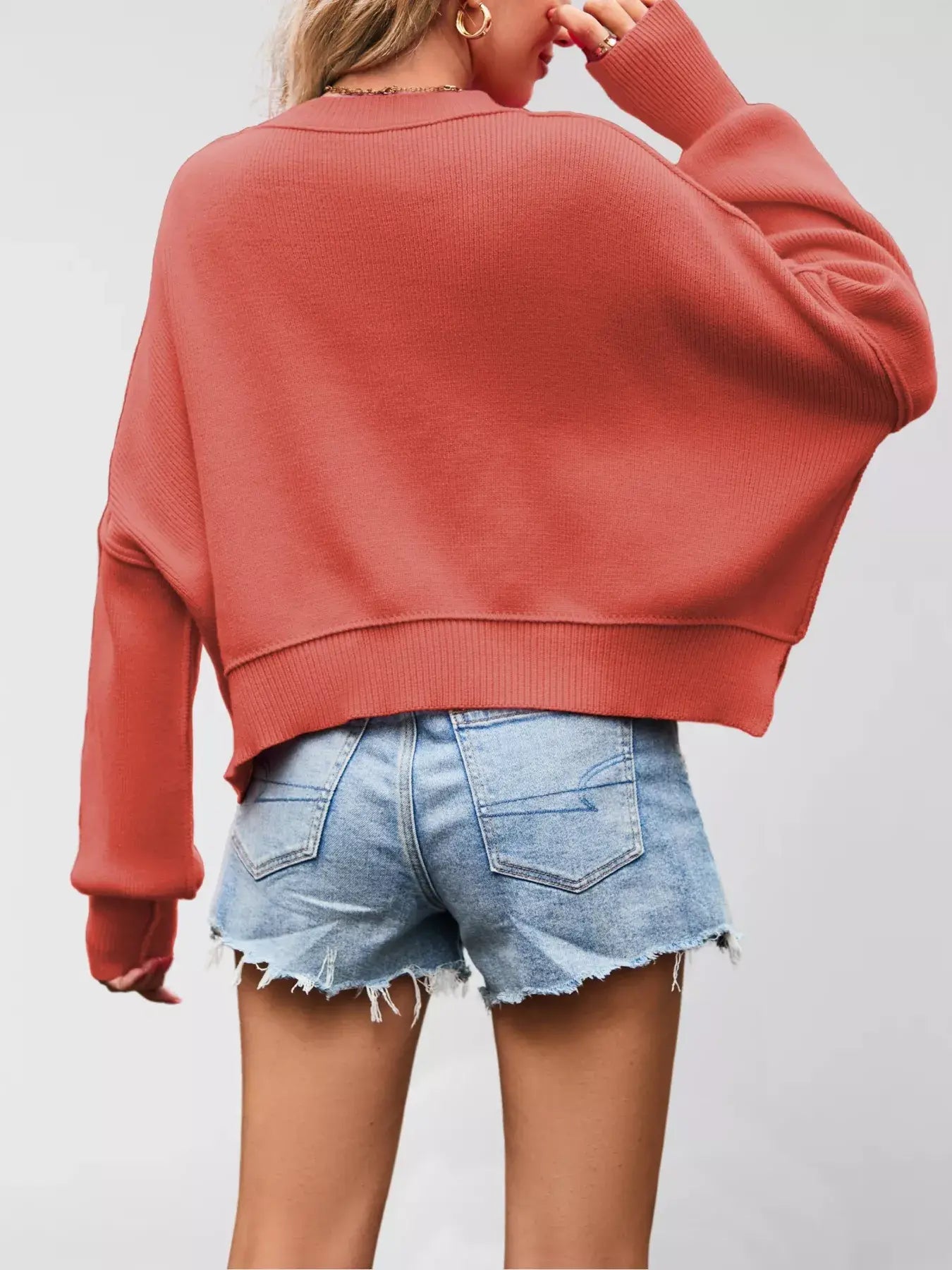 Round Neck Dropped Shoulder Sweater - Trendsi - Flyclothing LLC