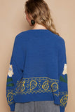 POL Flower Lace Patch Long Sleeve Sweater - Trendsi