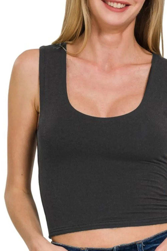Zenana Double Layered Cropped Tank Top - Trendsi - Flyclothing LLC