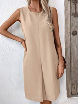 Pocketed Round Neck Sleeveless Mini Dress - Trendsi - Flyclothing LLC