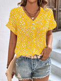 Printed V-Neck Short Sleeve Blouse - Trendsi - Flyclothing LLC