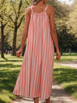 Striped Tie Neck Midi Cami Dress - Trendsi - Flyclothing LLC