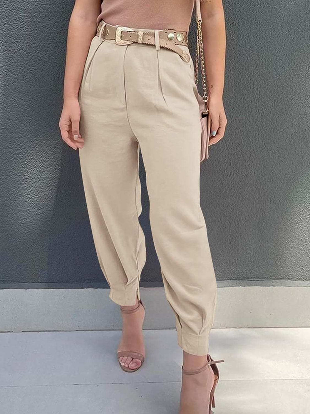 High Waist Cropped Pants - Trendsi - Flyclothing LLC