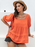 Plus Size Square Neck Half Sleeve Blouse - Trendsi - Flyclothing LLC