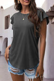 Ruffled Round Neck Cap Sleeve Blouse - Trendsi - Flyclothing LLC