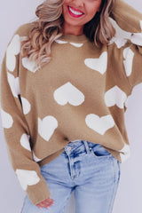 Heart Round Neck Long Sleeve Sweater - Trendsi