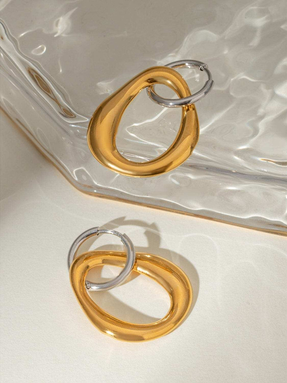 18K Gold-Plated Stainless Steel Contrast Asymmetrical Earrings - Trendsi - Flyclothing LLC