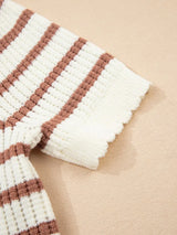 Stripe Scalloped Round Neck Short Sleeve Sweater - Trendsi - Flyclothing LLC