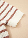 Stripe Scalloped Round Neck Short Sleeve Sweater - Trendsi - Flyclothing LLC