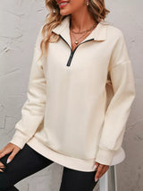Quarter Zip Dropped Shoulder Sweatshirt - Trendsi - Flyclothing LLC