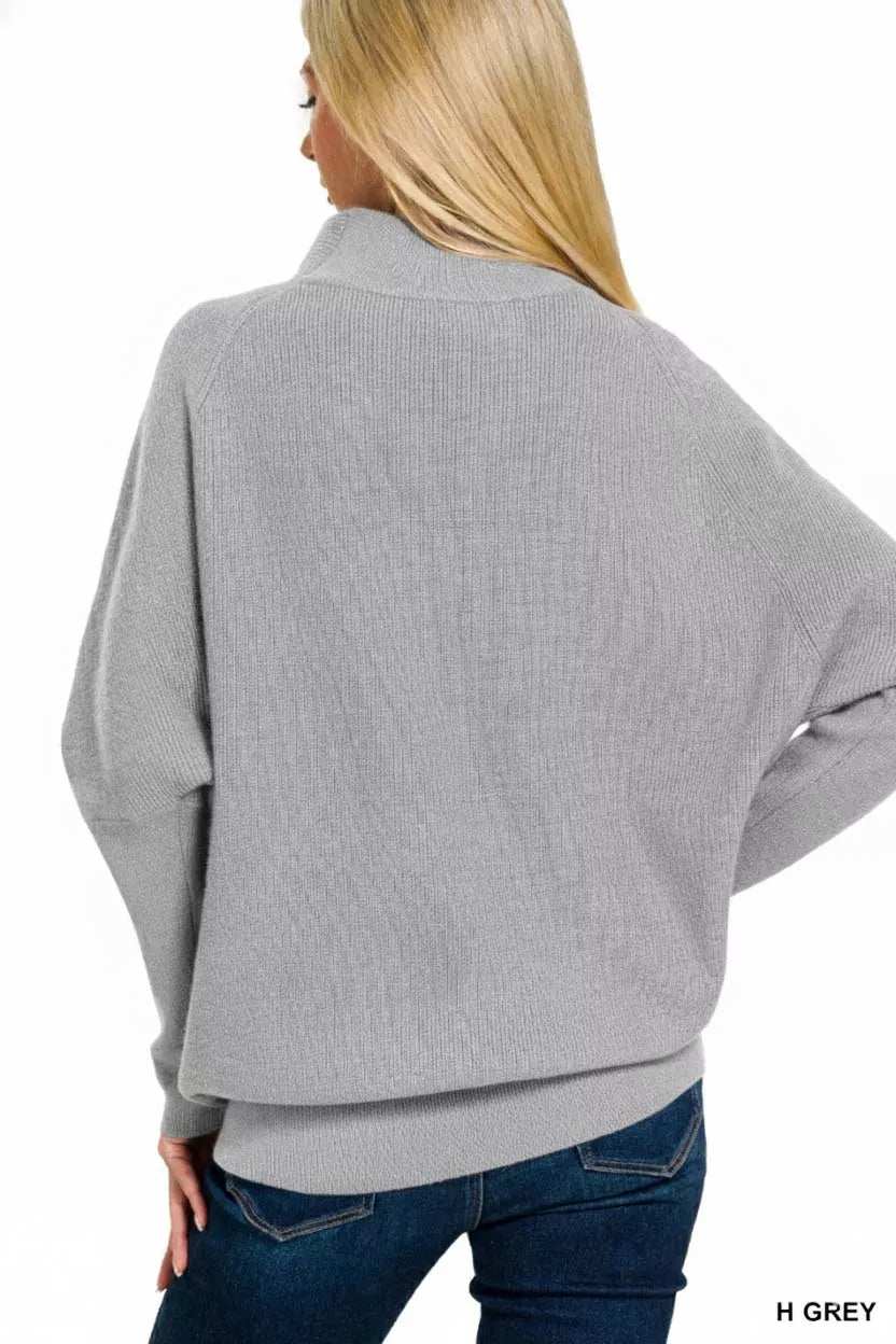 Zenana Viscose Dolman Sleeve Mock Neck Sweater - Trendsi - Flyclothing LLC