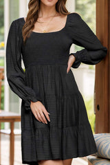 Square Neck Flounce Sleeve Dress - Trendsi - Flyclothing LLC