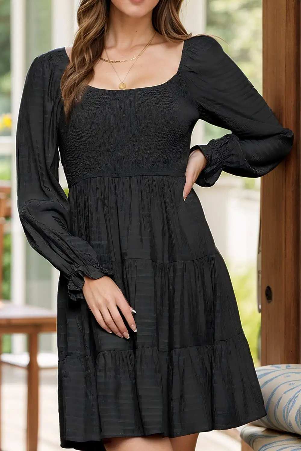Square Neck Flounce Sleeve Dress - Trendsi - Flyclothing LLC