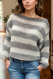 Striped Boat Neck Long Sleeve Sweater - Trendsi