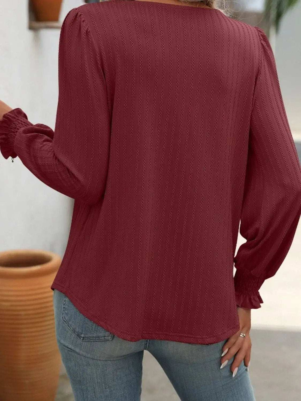 Square Neck Long Sleeve Top - Trendsi - Flyclothing LLC