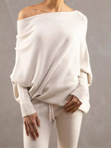 Boat Neck Long Sleeve Sweater - Trendsi - Flyclothing LLC