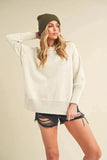 Aemi+Co Ribbed Hem Side Slit Round Neck Sweater - Trendsi