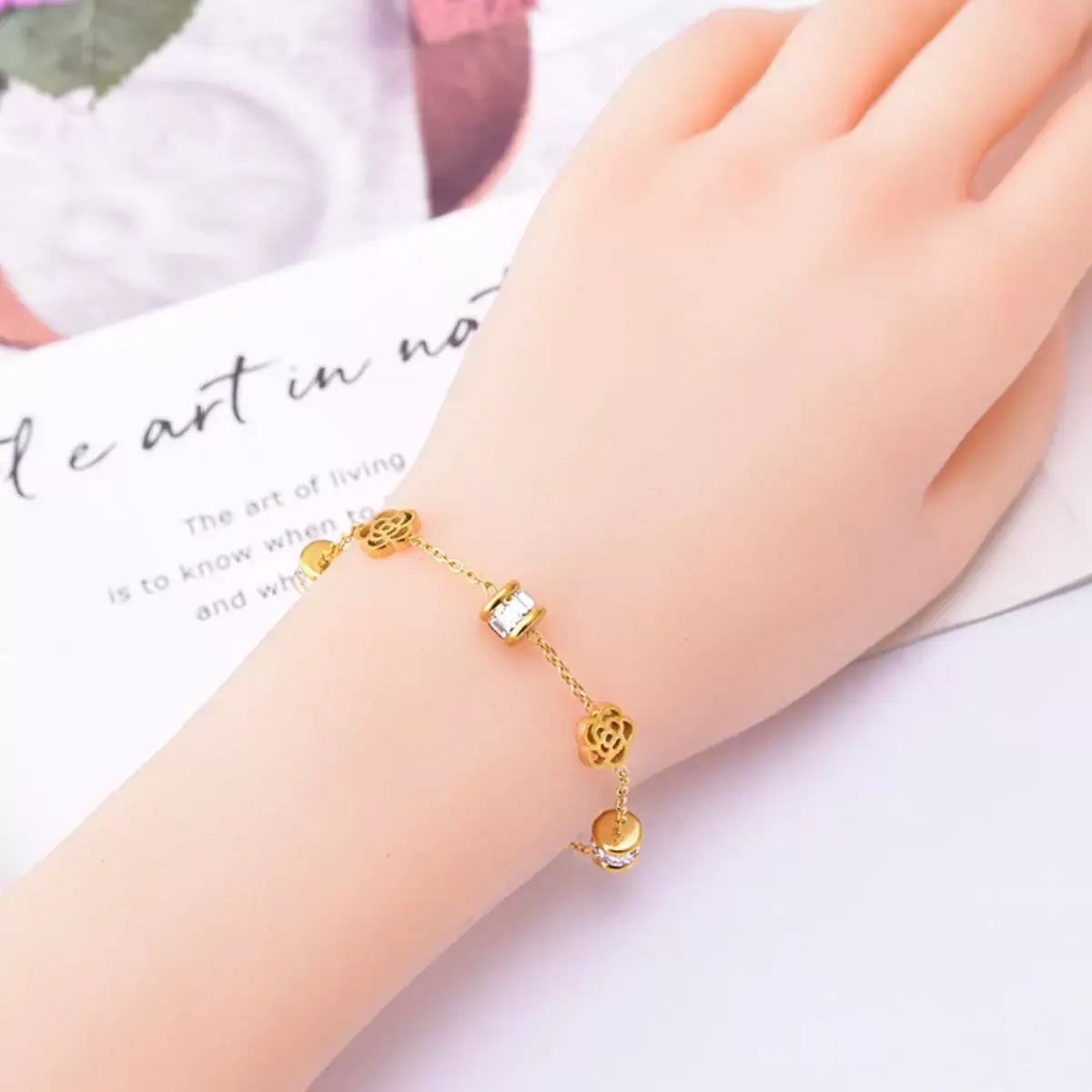 18K Gold-Plated Flower Bracelet - Trendsi - Flyclothing LLC