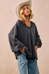 BiBi Mineral Washed French Terry Oversized Sweatshirt - Trendsi - Flyclothing LLC