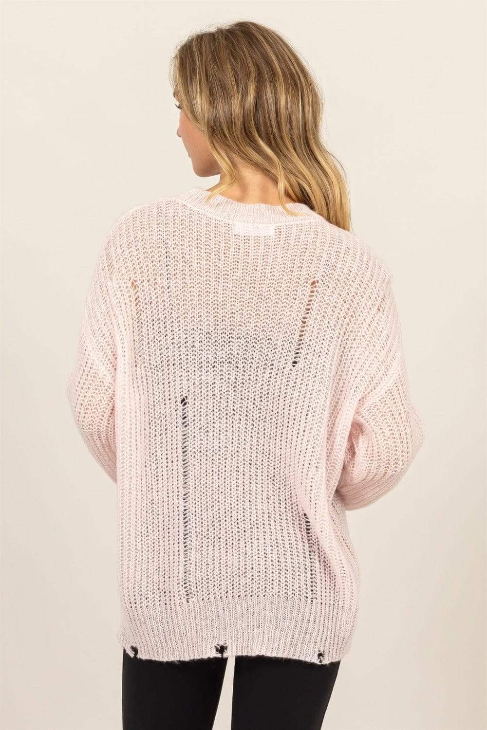HYFVE Distressed Long Sleeve Knit Top - Trendsi - Flyclothing LLC