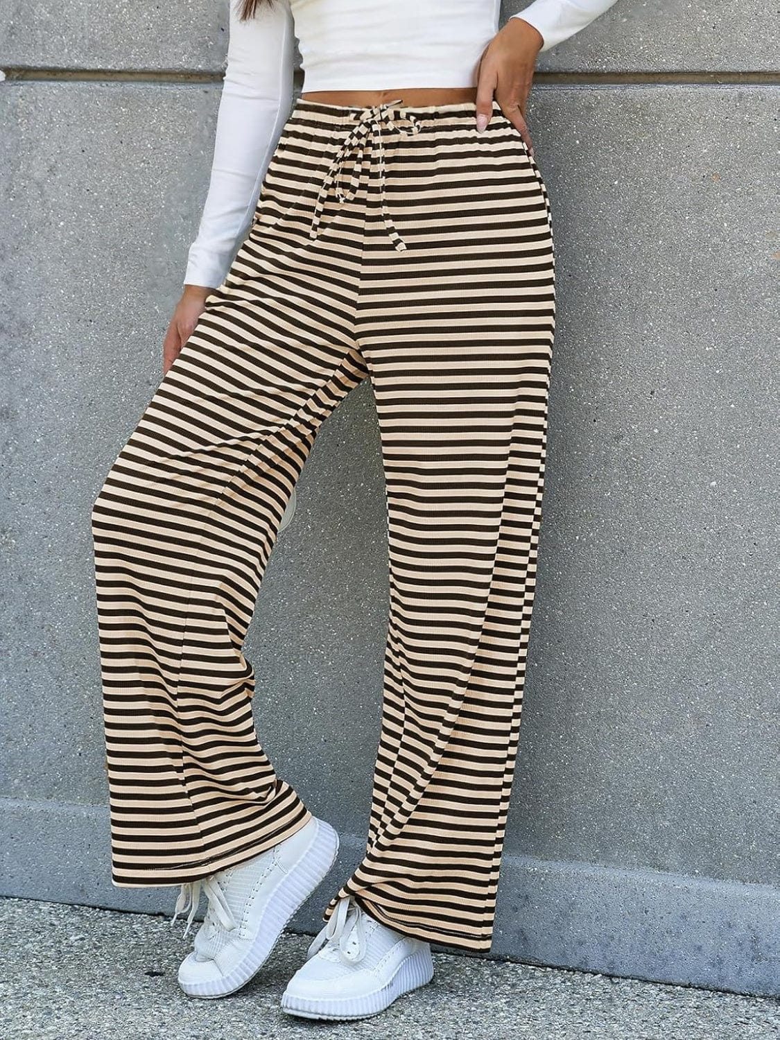 Lovelet Striped Wide Leg Pants - Trendsi