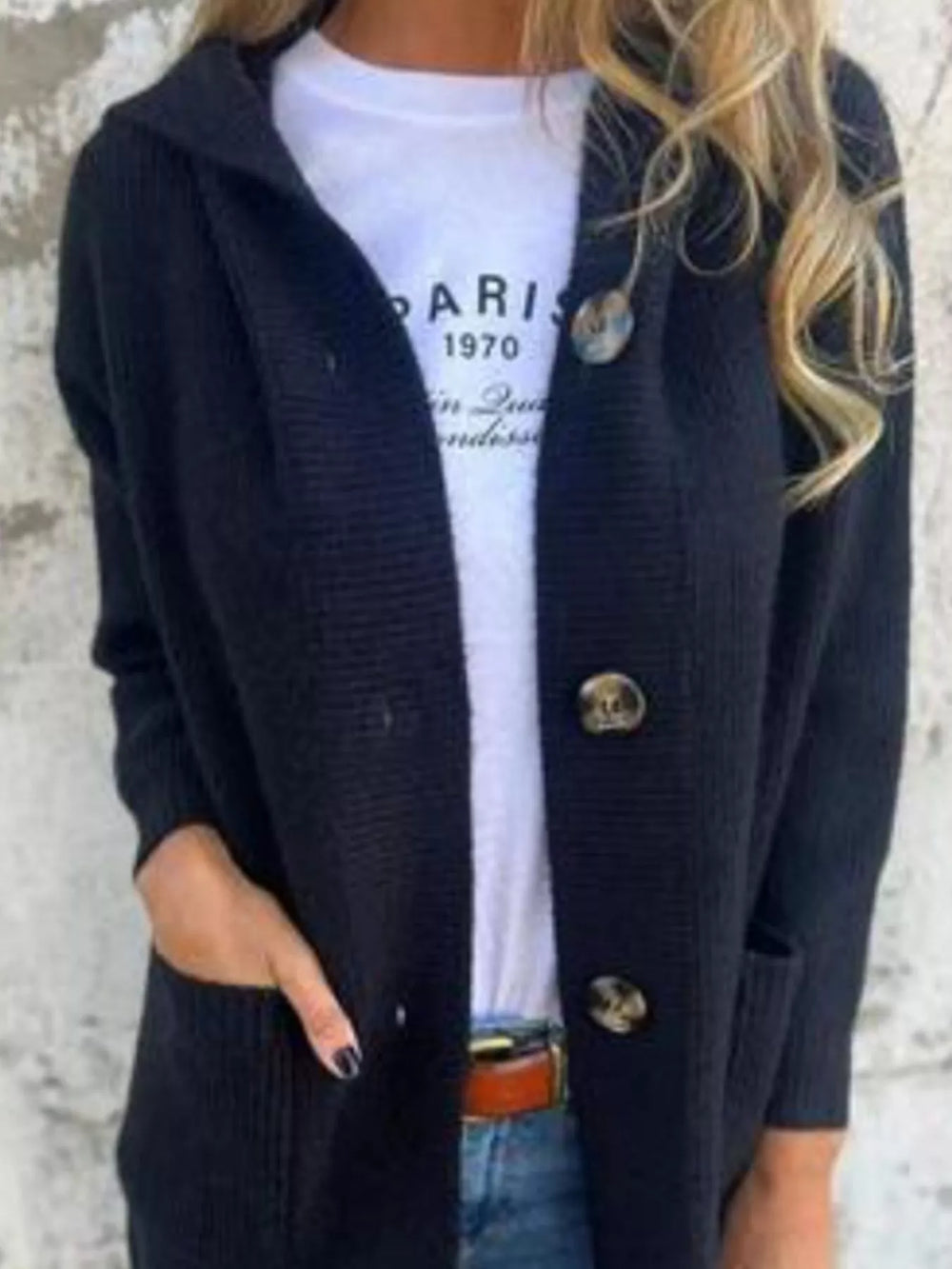 Full Size Button-Down Hooded Cardigan Plus Size - Trendsi - Flyclothing LLC