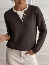 Decor Button-Placket Ribbed Knit Sweater - Trendsi - Flyclothing LLC