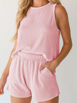 Round Neck Sleeveless Top and Shorts Set - Trendsi - Flyclothing LLC
