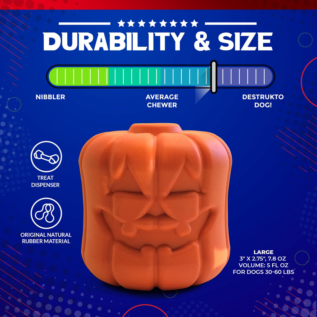 Jack O' Lantern Dog Toy - Durable Halloween Chew Toy for Large Dogs | USA Made - SodaPup/True Dogs, LLC - Flyclothing LLC
