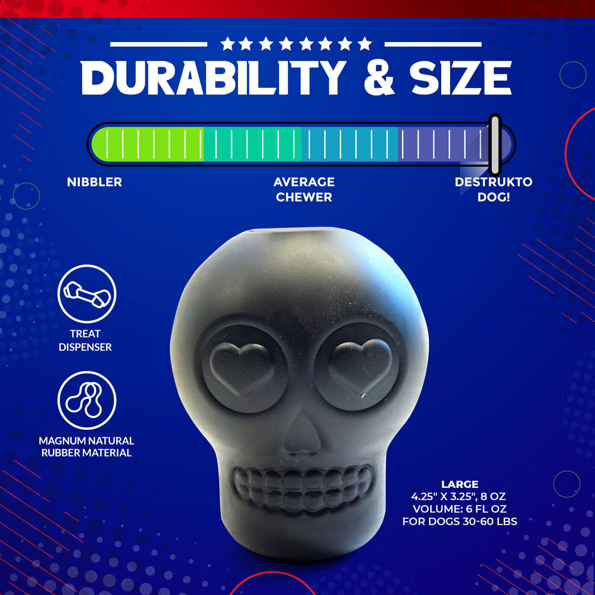 Magnum Sugar Skull Dog Chew Toy & Treat Dispenser - USA Made | SodaPup - SodaPup/True Dogs, LLC - Flyclothing LLC