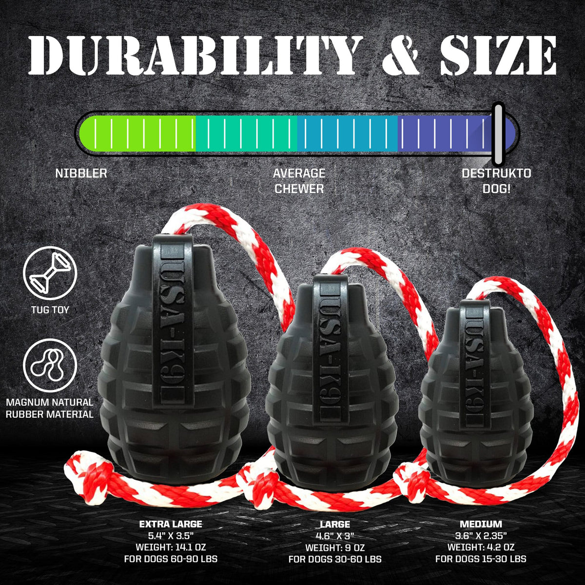 USA-K9 Magnum Grenade - Black Magnum Rubber Chew Toy for Extreme Chewers | USA Made - SodaPup/True Dogs, LLC - Flyclothing LLC