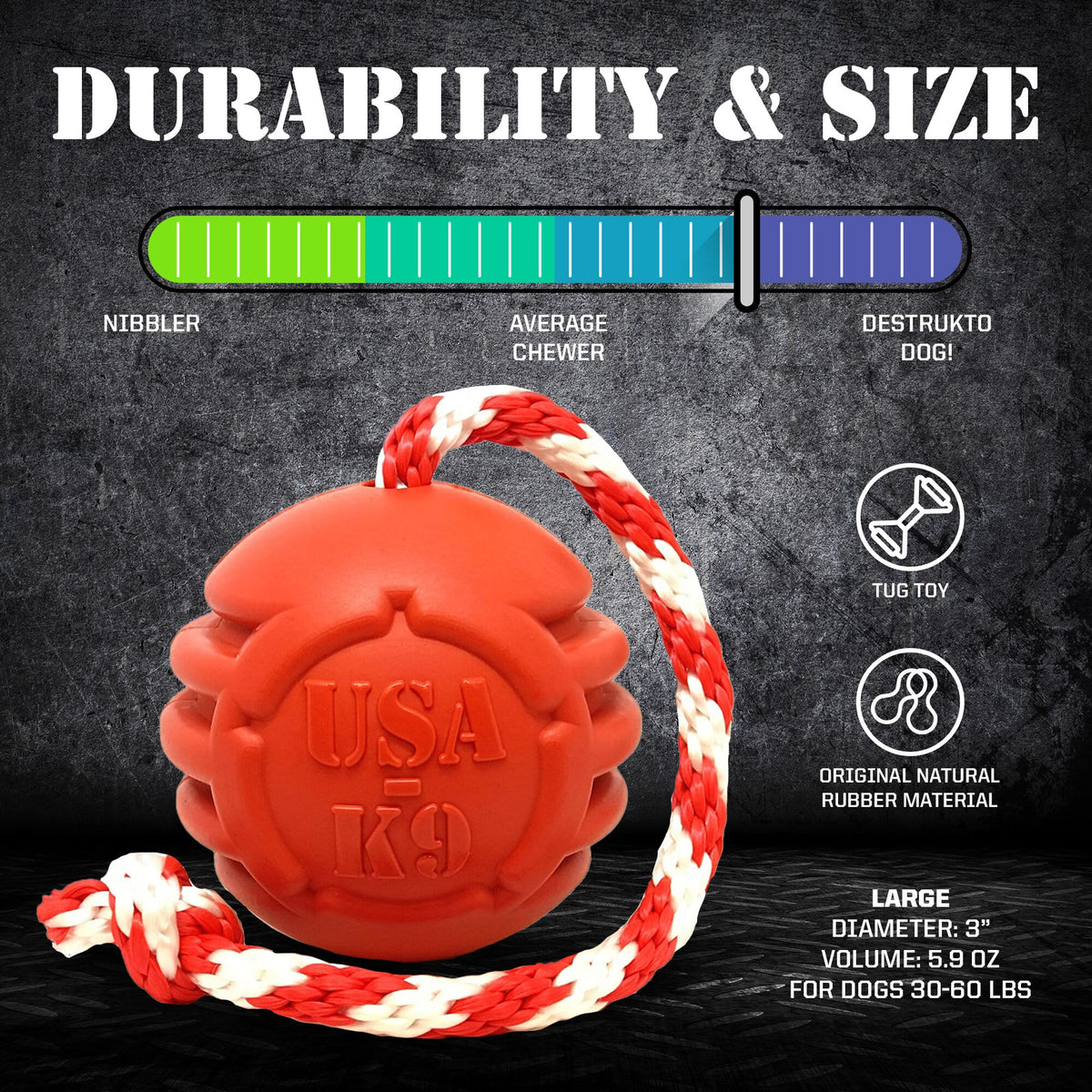 USA-K9 Stars and Stripes Rubber Dog Toy | K9 Handler Reward Toy | Red | USA Made - SodaPup/True Dogs, LLC - Flyclothing LLC