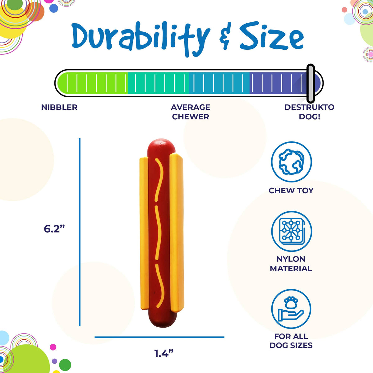 Hot Dog Nylon Dog Toy for Aggressive Chewers | USA Made | SodaPup - SodaPup/True Dogs, LLC - Flyclothing LLC