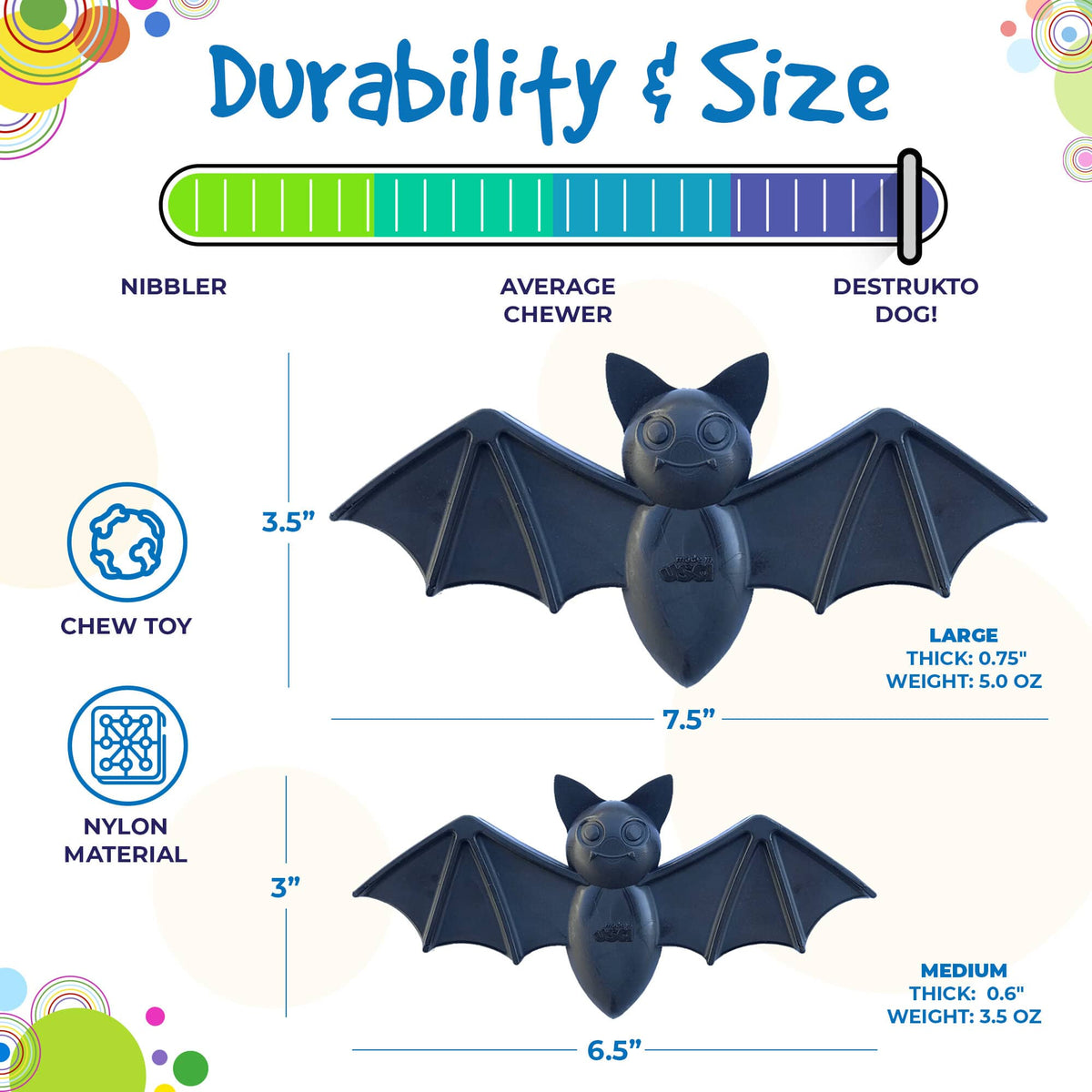 Vampire Bat Nylon Dog Chew Toy for Aggressive Chewers | USA Made & FDA Compliant - SodaPup/True Dogs, LLC - Flyclothing LLC