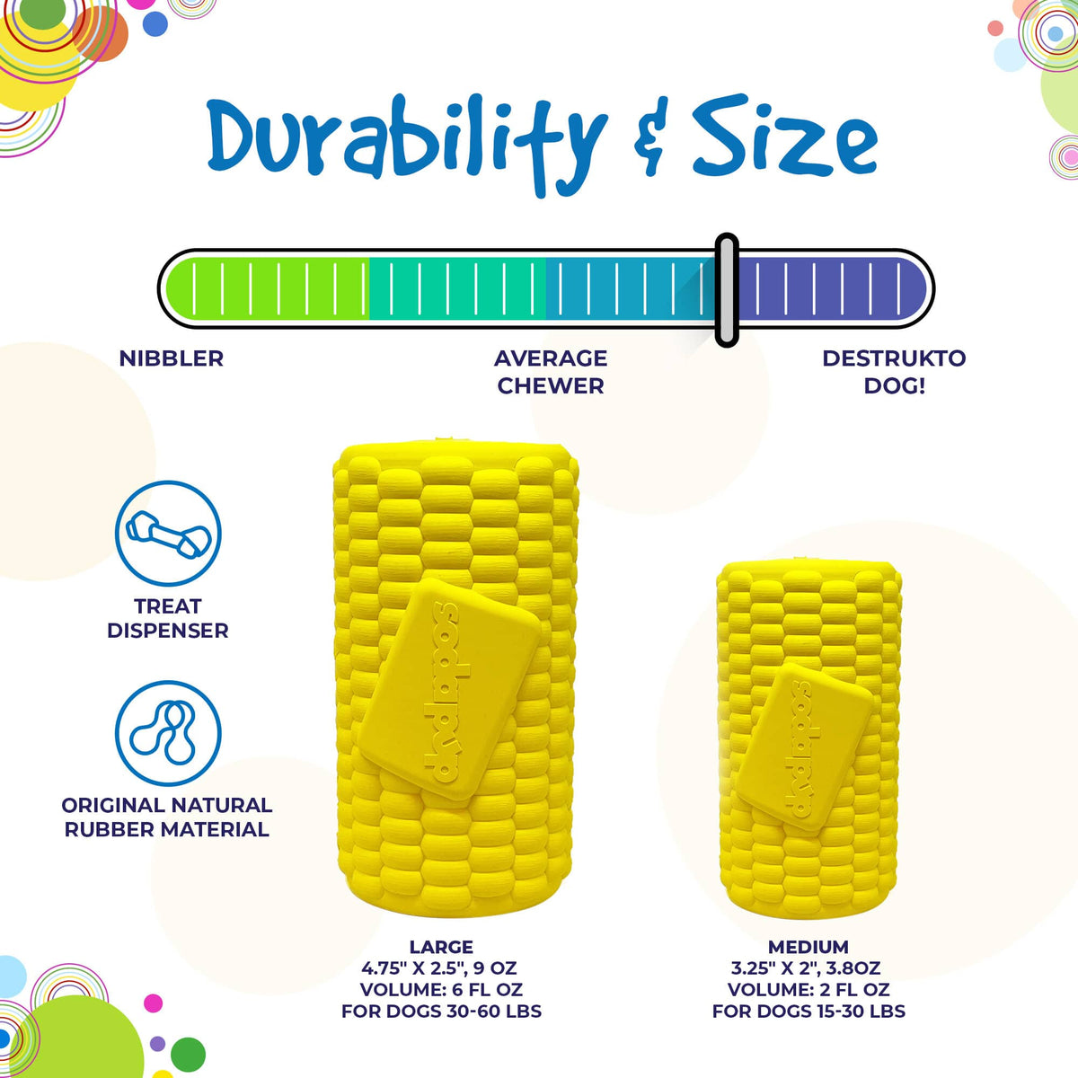 Corn on the Cob Dog Toy - Durable Rubber Treat Dispenser | USA Made - SodaPup/True Dogs, LLC - Flyclothing LLC