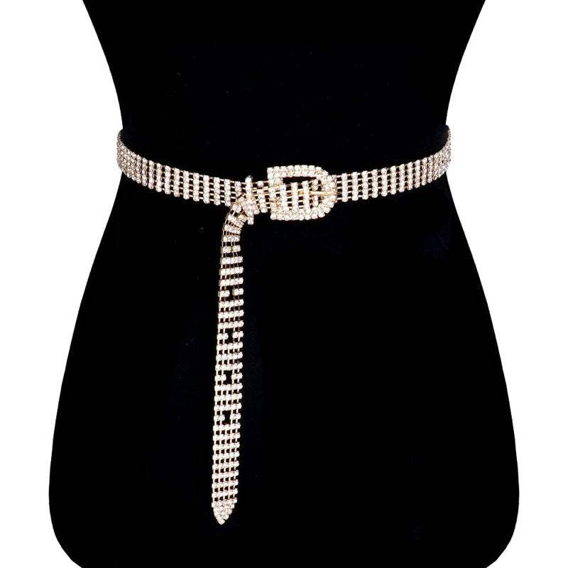 5 Rows Rhinestone Pave Embellished Buckle Belt - Madeline Love - Flyclothing LLC