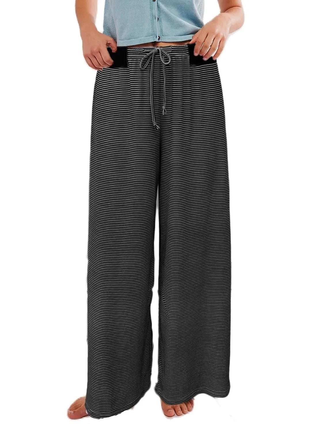 Drawstring Striped Wide Leg Pants - Trendsi - Flyclothing LLC