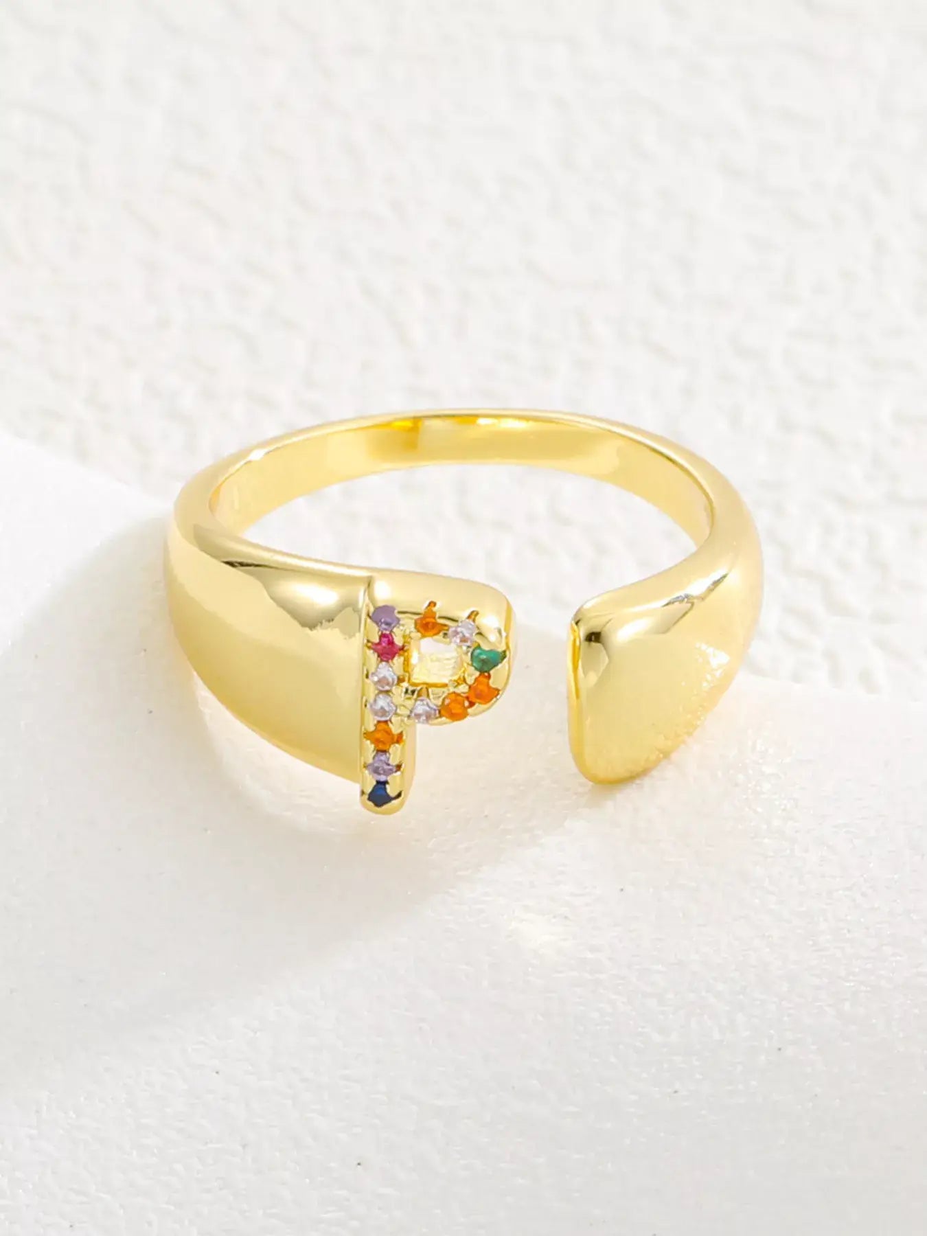 18K Gold-Plated Zircon Letter Ring - Trendsi - Flyclothing LLC