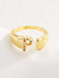 18K Gold-Plated Zircon Letter Ring - Trendsi - Flyclothing LLC